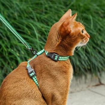 Поводок для домашних животных, Камуфляжные Зелено-желтые Плетеные ремни H-типа, для выгула кошек, чтобы предотвратить борьбу маленьких собак Изображение
