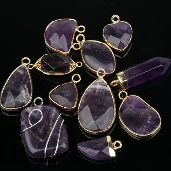 Натуральный фиолетовый камень АА, подвеска с аметистами, кристалл кварца, неправильной формы, шарм для изготовления ювелирных изделий ручной работы, ожерелье, серьги 