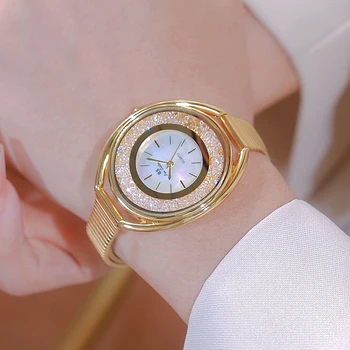 Лидер продаж, Модные часы-браслет для женщин, Люксовый бренд, Золотые кварцевые женские часы из нержавеющей стали, Женские наручные часы, Подарок Изображение