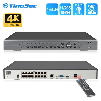 TinoSec H.265 16CH POE NVR 4K 5MP 1080P Сетевой Видеомагнитофон для Комплекта видеонаблюдения Smart AI Поддержка Распознавания лиц Onvif Изображение