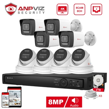 Anpviz 8CH 4K NVR 8MP POE IP Индивидуальная Камера Plug & Play System CCTV Комплект Наружного Видеонаблюдения Удаленный Просмотр H.265 IR 30m Изображение
