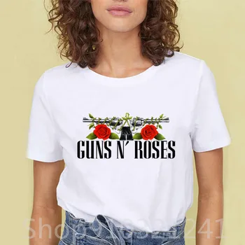Уличные футболки Guns'N Roses, женские футболки с рисунком в стиле Харадзюку, женские винтажные эстетичные футболки с круглым вырезом, топы, прямая поставка Изображение
