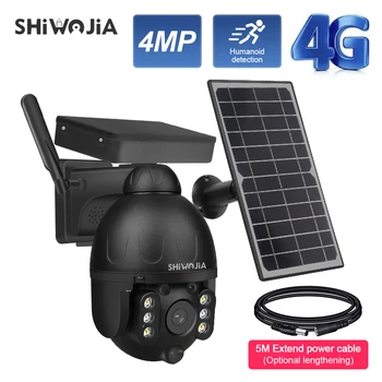 SHIWOJIA SIM 4G Солнечная IP-камера 4MP HD Солнечная Камера Безопасности Ai Humanoid Detection 8 Вт Съемная Батарея Наружная PTZ Камера Видеонаблюдения Изображение