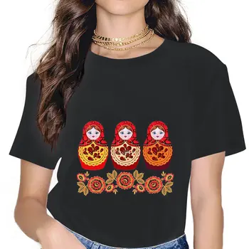Милая женская футболка, футболка с русской Матрешкой, Художественная культура, досуг, Футболки с круглым вырезом, хлопковые топы нового поступления Изображение