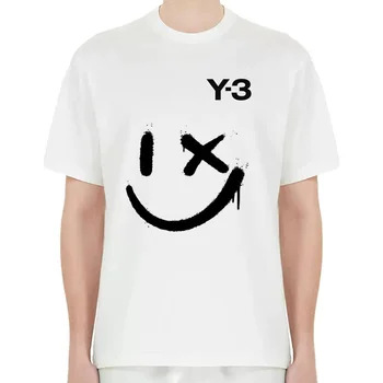 Футболки Y3 Yohji Yamamoto 24SS, Японская Мода, Минималистичный Ветер, Принты с Улыбающимся лицом, Повседневная Свободная футболка Y-3 Для мужчин и женщин Изображение