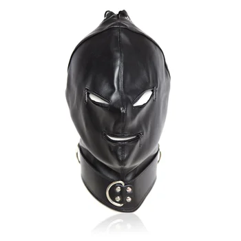Черная фетишистская молния (глаза/рот) Кожаная маска с губкой, повязки на глаза, головные уборы, Секс-игрушки для косплея для женщин/мужчин, пара Изображение