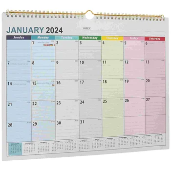 Настенный Календарь на 2024 Год, Английские Офисные Аксессуары, Тонкое Планирование, Прозрачная Печатная Ежемесячная Подвесная Бумага Для Домашнего Хозяйства Изображение