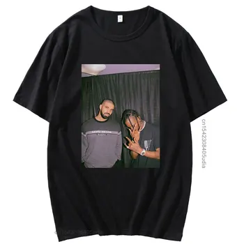 Дрейк и Трэвис, футболка в стиле ретро, короткий рукав, мужская футболка в стиле панк-рэппер, Весна-лето, чистый хлопок, Размер Ес, футболка Изображение