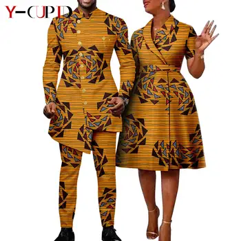 Мужские костюмы в африканском стиле, однобортные куртки, подходящие по размеру наряды для пар, платья с принтом Bazin Riche, дашики, тренчи, пальто Y23C007 Изображение