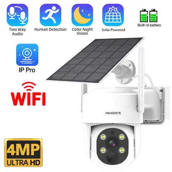 4-Мегапиксельная Солнечная Аккумуляторная Батарея WIFI Камера Безопасности Наружного Цветного Ночного Видения Беспроводная PTZ CCTV Камера Наблюдения 2K IP Cam Изображение