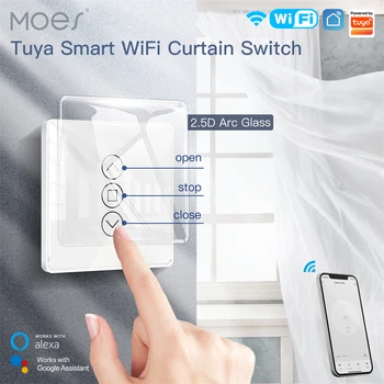 MOES WiFi RF433 Smart 2.5D Arc Стеклянный Сенсорный Выключатель для Штор, Рулонных Штор, Жалюзи Smart Life/ПРИЛОЖЕНИЕ Tuya Работает Alexa Google Home Изображение