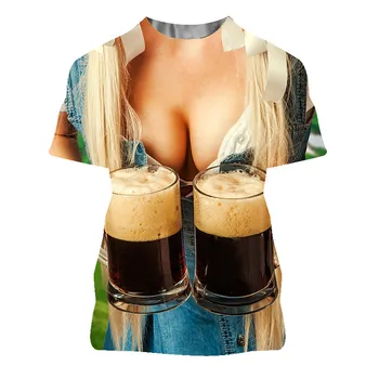 2022 Мужская и женская футболка с 3D короткими рукавами, футболка Beer Series, Летние негабаритные дышащие топы, винтажные футболки для мужчин/женщин Изображение