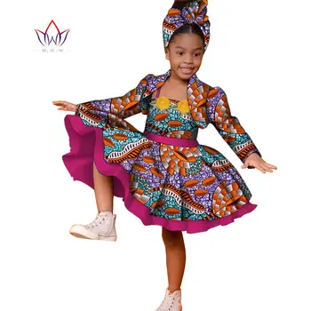 Комплект из 3 шт., детское платье-дашики в Африканском стиле, пальто и головной убор, костюмы для вечеринок с принтом Африки, Детская летняя одежда WYT723 Изображение