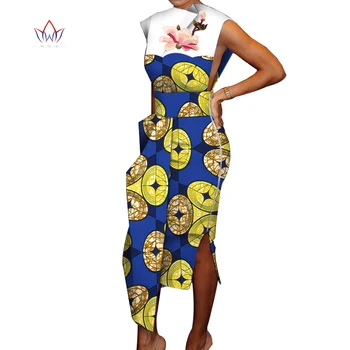 Вечерние платья в Нигерийском стиле Для женщин 2023, Офисное Женское платье в стиле Пэчворк с принтом, Халат, Винтажные аппликации, Африканское платье без рукавов, WY4822 Изображение