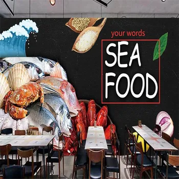 Фотообои из морепродуктов на заказ 3D Магазин Морепродуктов Ресторан Закусочная Промышленный Декор Фоновые обои 3D Papel De Parede Изображение