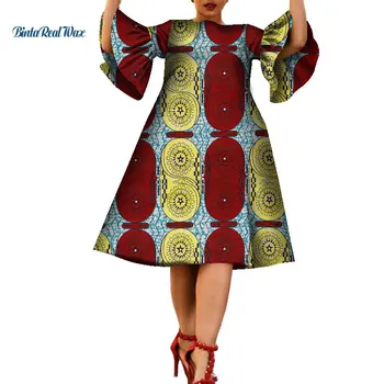 Африканские платья для Женщин с Африканским Восковым Принтом, Платья с Расклешенными рукавами Длиной до колен, Vestidos Bazin, Африканские Женские Платья в Анкаре, WY8361 Изображение