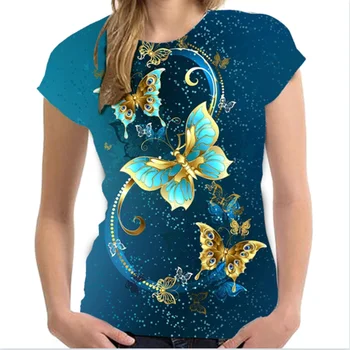 Модные женские футболки Butterfly Y2k Женские топы Одежда Летние футболки с 3D принтом на рукавах Harajuku Kawaii Негабаритные свободные футболки Изображение