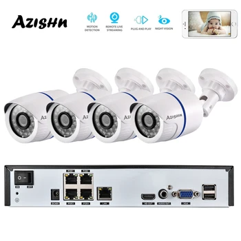 AZISHN 4CH H.265 + 1080P 48V POE 2MP NVR Система Видеонаблюдения Наружная Безопасность 1080P IP-камера P2P Система Видеонаблюдения NVR Комплект Изображение