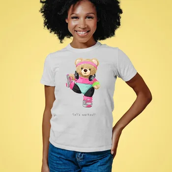 Летняя Новая Хлопковая футболка YRYT с милым спортивным принтом Медведя, трендовая мода для мужчин и женщин, футболка для пары с короткими рукавами, Женская блузка Изображение
