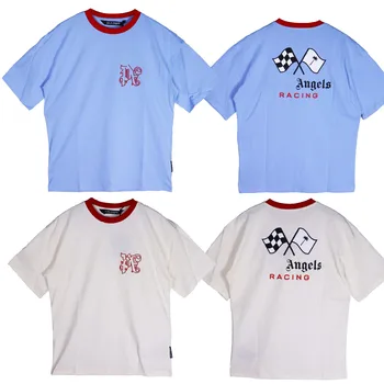23SS Angel/ мужская и женская Свободная футболка с буквенным принтом, Модная Повседневная футболка с круглым вырезом, хлопковая повседневная футболка Изображение