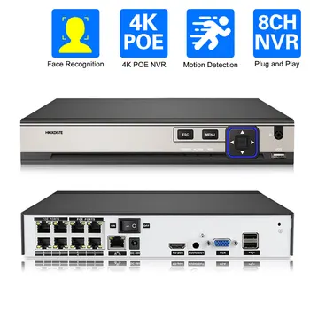 H.265 + 8CH 48V POE NVR Для IP-камеры Видеонаблюдения Система Видеонаблюдения 5MP 8MP 4K Аудио-Видеорегистратор с Распознаванием лиц Сеть P2P Изображение
