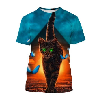 Новая модная мужская и женская футболка с 3D принтом кота, повседневная рубашка, топы с индивидуальностью Изображение