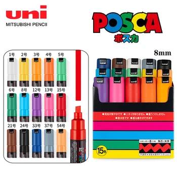 Набор фломастеров UNI POSCA PC-8K 8,0 мм, ручка для рисования, ПОП-плакат, Реклама Граффити, Водонепроницаемые Художественные канцелярские принадлежности, цветной маркер Изображение