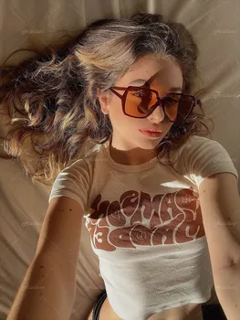 БОЛЬШАЯ акция, летняя персонализированная футболка в уличном стиле с коротким рукавом, футболка с принтом, милый топ для девочек Изображение