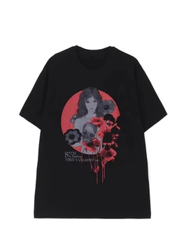 Футболка с коротким рукавом в виде кровавого черепа в темном стиле с цветочным рисунком, футболки Йоджи Ямамото, топы, свободные футболки оверсайз с круглым вырезом под рубашку Изображение