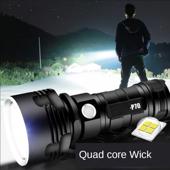 Супер яркий светодиодный фонарик XHP70/L2 с высоким люменом, USB перезаряжаемые фонари, водонепроницаемый фонарь, тактический фонарик Изображение