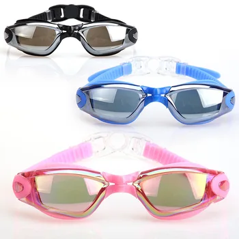 Мужские и женские спортивные противотуманные плавательные очки с гальваническим покрытием Для мужчин и женщин, плоские HD Водонепроницаемые плавательные очки Изображение