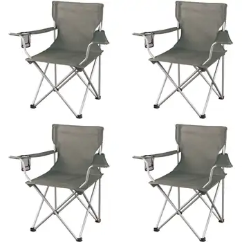 Классические складные походные стулья, с сетчатым подстаканником, набор из 4 штук, 32,10x19,10x32,10 дюймов Изображение