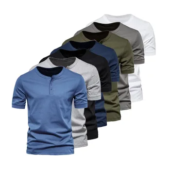2023 Мужская футболка с круглым вырезом и коротким рукавом, молодежная повседневная однотонная спортивная футболка, рубашка с подкладкой, мужской топ Изображение