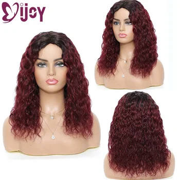 Короткий Кудрявый парик Бразильские Парики из человеческих волос со средней частью IJOY Kinky Curly Remy Human Hair, полностью машинный парик для женщин Изображение
