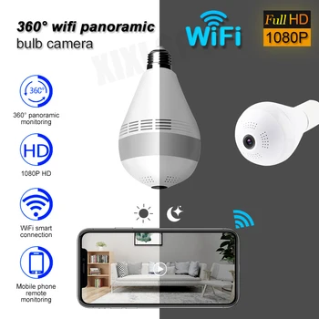 HD 1080P 360 LED wifi камера беспроводная Рыбий глаз Панорамная лампа видеонаблюдения ip-камера ночного видения домашняя безопасность CCTV baby Изображение