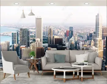 пользовательские фрески 3D фотообои современный город, роспись высотных зданий, домашний декор, обои для стен, 3d гостиная Изображение