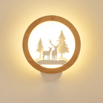 Креативная светодиодная прикроватная лампа современный простой настенный светильник гостиная коридор круглый кабинет спальня искусство дерева Изображение