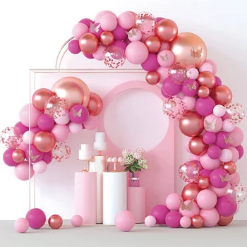 Комплект Для арки с гирляндой из розовых шаров, украшение для свадьбы, Дня рождения, Детские глобусы, Золотое конфетти, латексный баллон, Детский душ для девочек Изображение