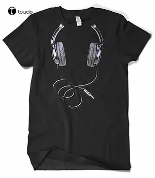 Мужские подвесные наушники большого размера, музыкальная футболка Dj, Летняя мужская хлопковая мужская одежда с коротким рукавом, концертные футболки Унисекс Изображение
